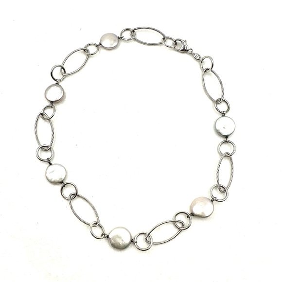 Honora Sterling Silver Coin Blister Pearl Station Necklace NWOT - Picture 2 of 9